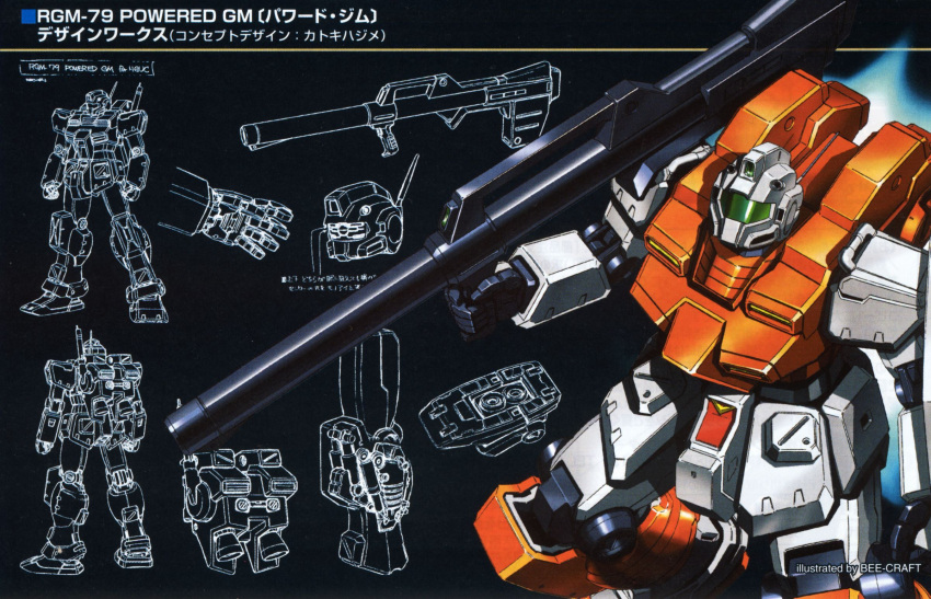 akutsu_jun'ichi, artist_name, assault_visor, bazooka_(gundam), character_name, clenched_hands, earth_federation, english_text