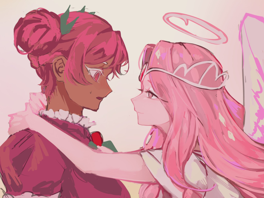 2girls, angel, angel_wings, colored_eyelashes, colored_skin, cookie_run, cookie_run:_kingdom, dark_skin