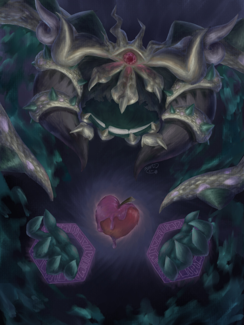 apple, crown, food, fruit, highres, horns, kirby's_return_to_dream_land_deluxe, kirby_(series), kminatsu_(ycvg2887), magolor, magolor_soul, master_crown, no_humans, rayman_limbs, solo