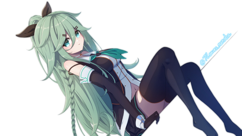 1girl, absurdres, black_gloves, black_ribbon, black_serafuku, black_thighhighs, blush, braid