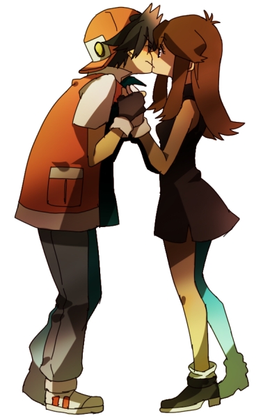 1girl, bad_id, baseball_cap, black_dress, black_hair, blue_(pokemon), blue_eyes, blush