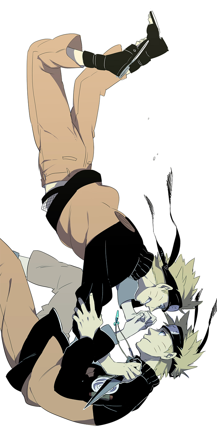 2boys, angry, blonde_hair, blue_eyes, dual_persona, duo, facial_mark, falling