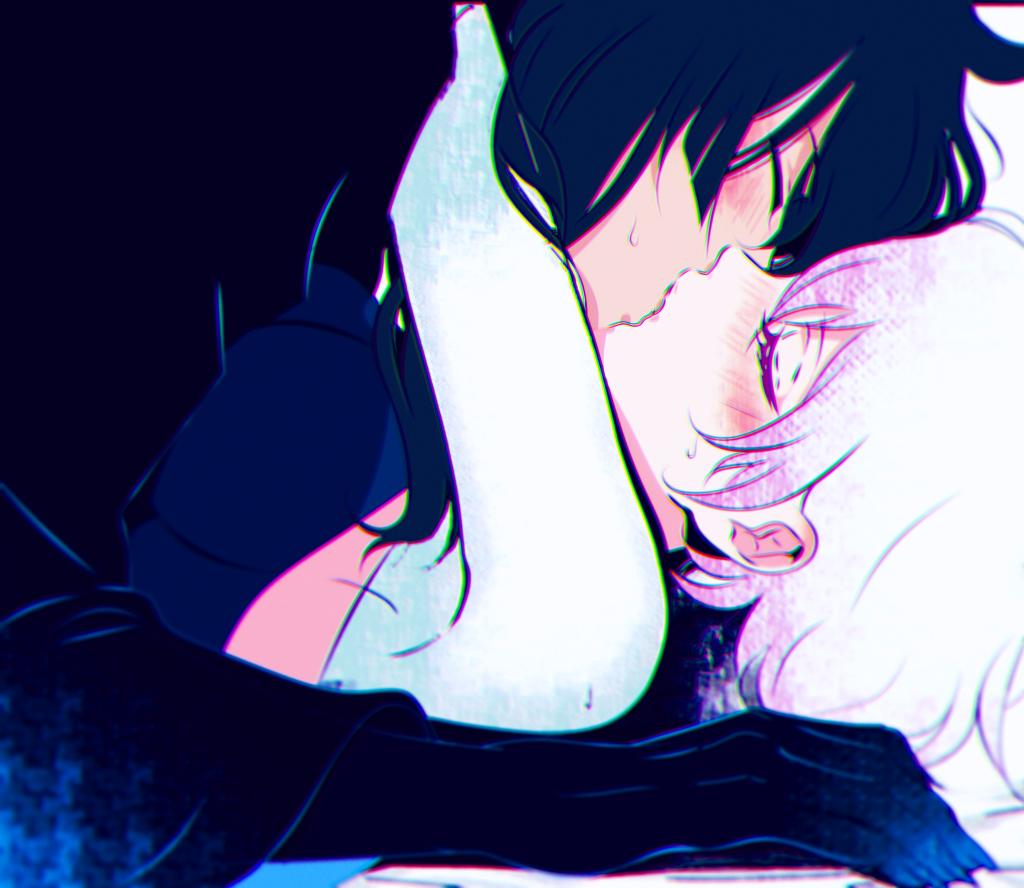 1boy, 1girl, blush, closed_eyes, elich205, hug, jeanne_(vanitas_no_carte), kiss