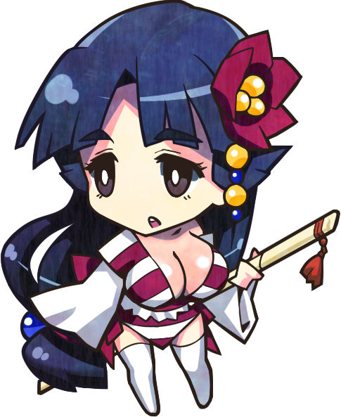 chibi, cleavage, criminal_girls, flower, hair_ornament, ichihaya, large_breasts, long_hair