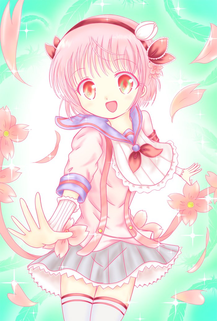 falling_petals, fingerless_gloves, flower, gloves, hairband, ichigoantenna, magical_girl, mahou_shoujo_ikusei_keikaku