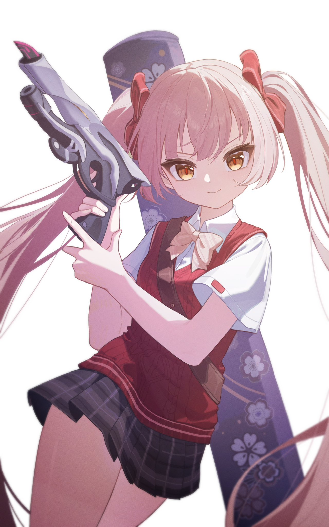 1girl, blunt_bangs, chiyo_akira, gun, handgun, heaven_burns_red, highres, holding