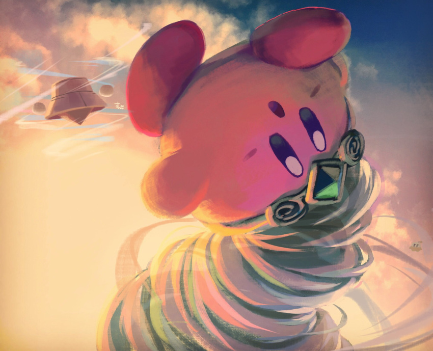 :o, blue_eyes, blue_sky, blush_stickers, cameo, clouds, copy_ability, floating