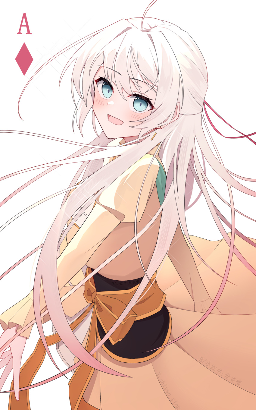 1girl, absurdres, ace_(playing_card), blue_eyes, blush, card, chinese_commentary, commentary_request