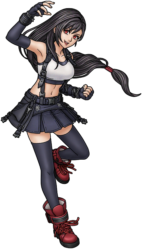 1girl, :d, artist_request, black_gloves, black_hair, black_skirt, black_sleeves, black_sports_bra