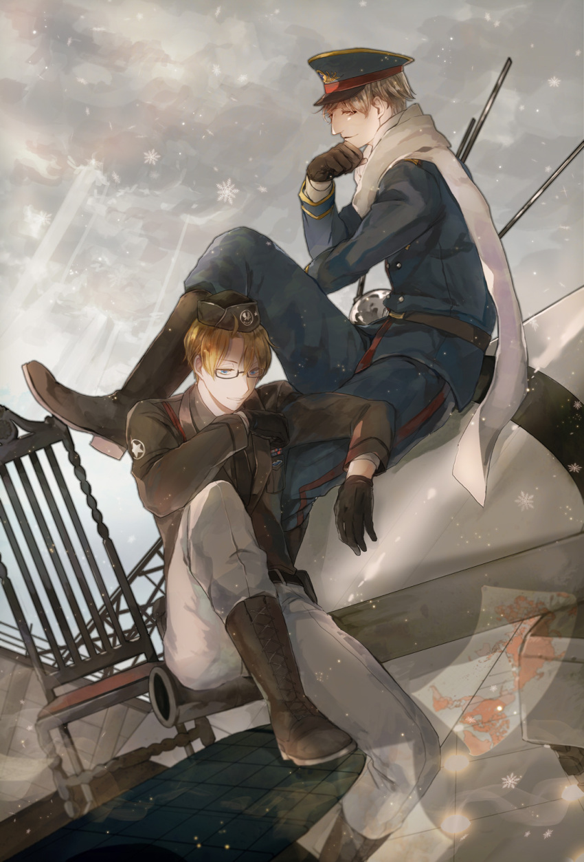2boys, ahoge, america_(hetalia), axis_powers_hetalia, baggy_pants, belt, black-framed_eyewear, black_belt
