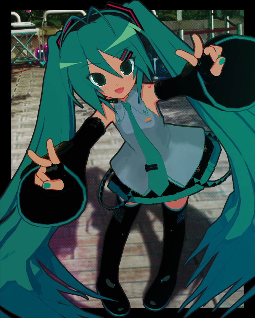 1girl, 3d, :d, absurdres, antenna_hair, aqua_eyes, aqua_hair, aqua_nails