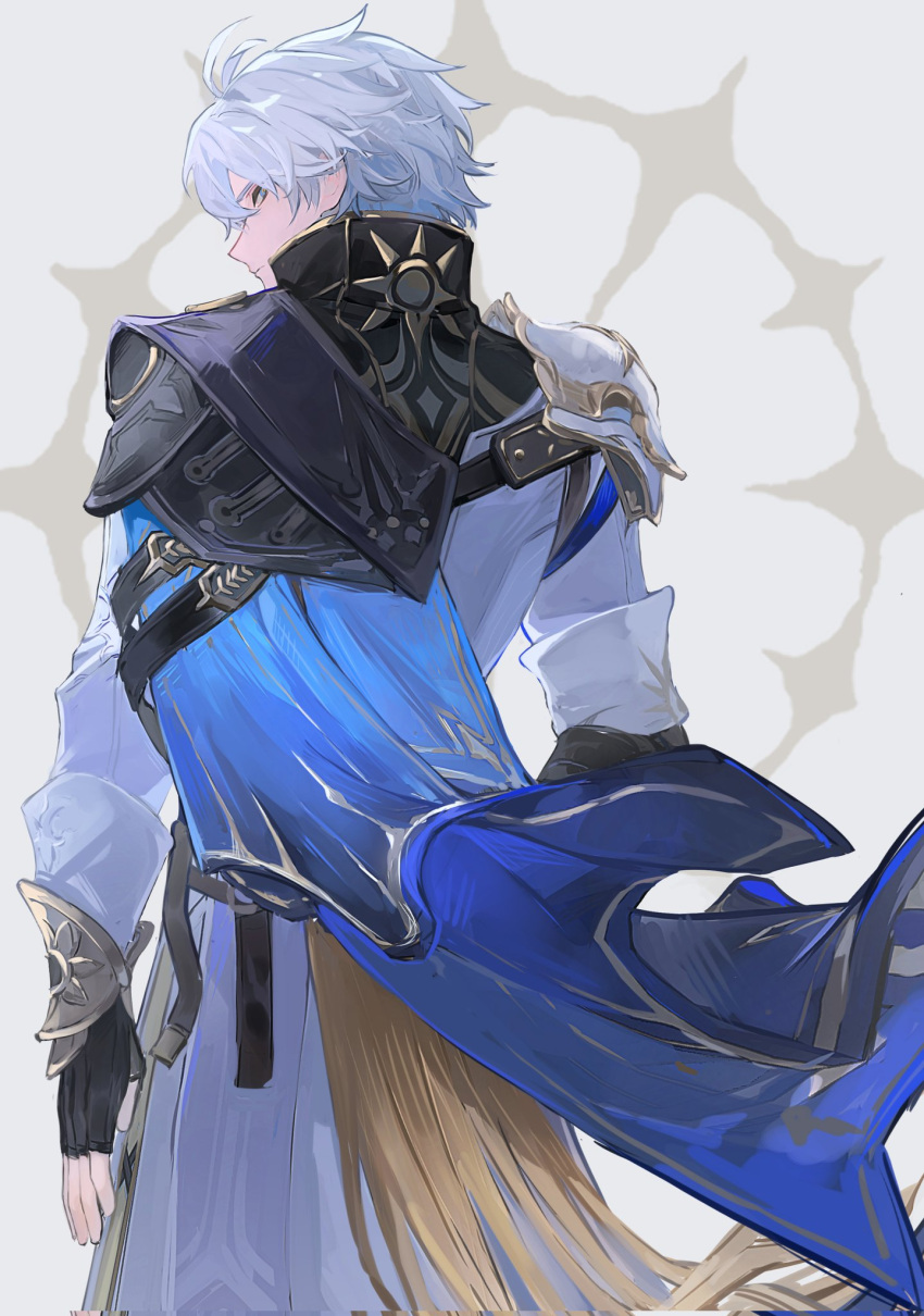 1boy, antenna_hair, aqua_eyes, armor, black_gloves, blue_cape, cape, coat