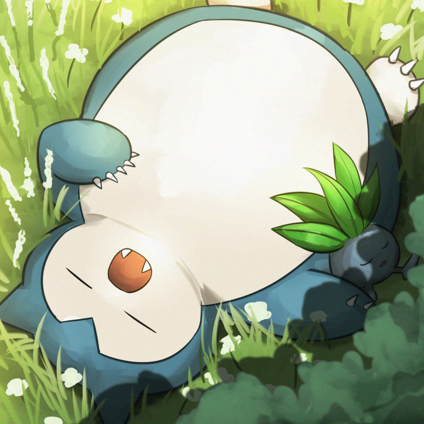absurdres, blue_fur, colored_skin, day, grass, highres, lying, multicolored_skin