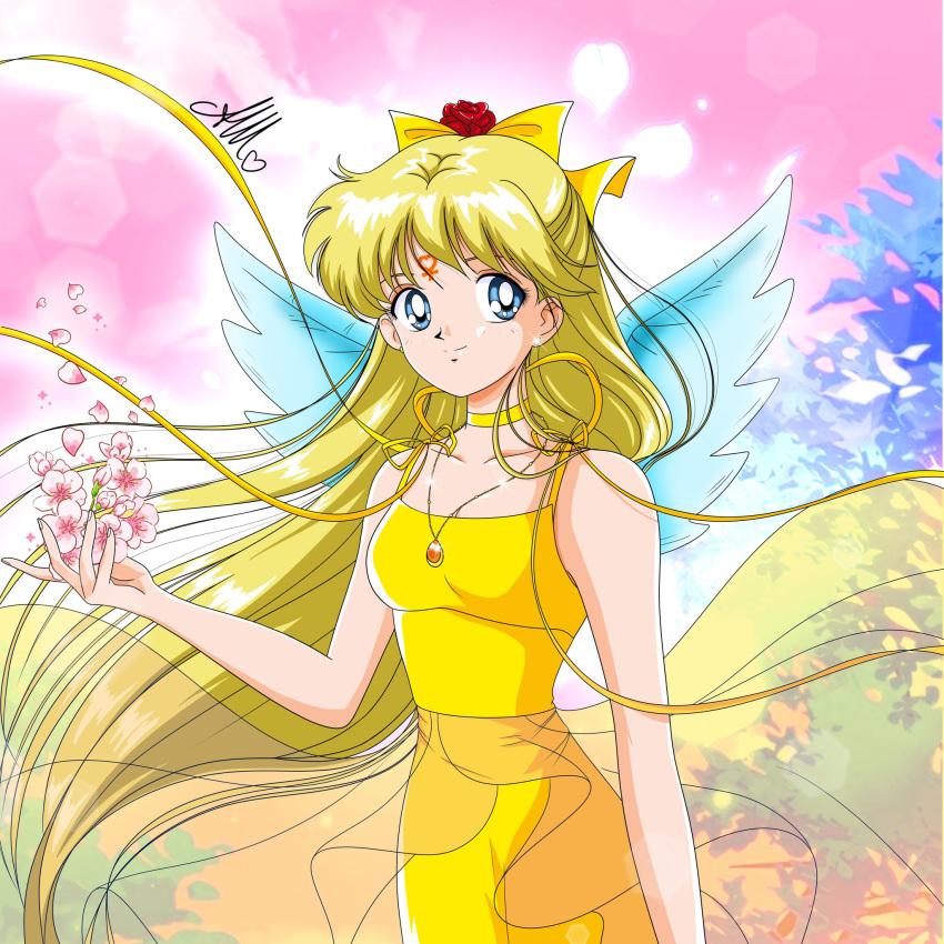 aino_minako, anello81, bishoujo_senshi_sailor_moon, blonde_hair, blue_eyes, bow, cherry_blossoms, choker