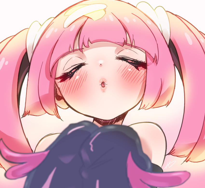 1girl, bandaid, bandaid_hair_ornament, bandaid_on_head, blush, closed_eyes, coral_(pokemon), eyeliner