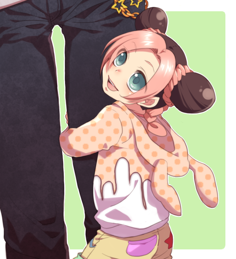 :d, age_difference, child, double_bun, father_and_daughter, hanaichi_(hana13), hoodie, jojo_no_kimyou_na_bouken