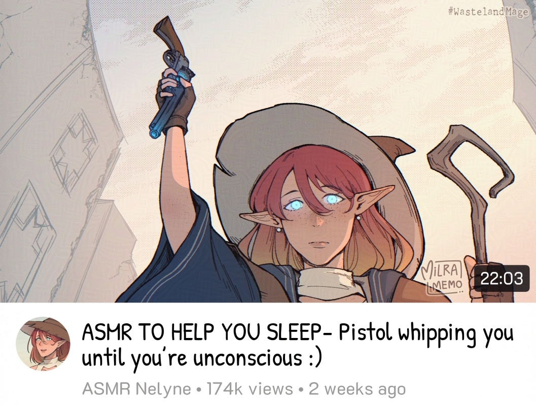 1girl, arm_up, asmr_to_help_you_sleep_-_beating_you_until_you're_unconscious_(meme), blue_eyes, brown_gloves, brown_hair, brown_hat, closed_mouth