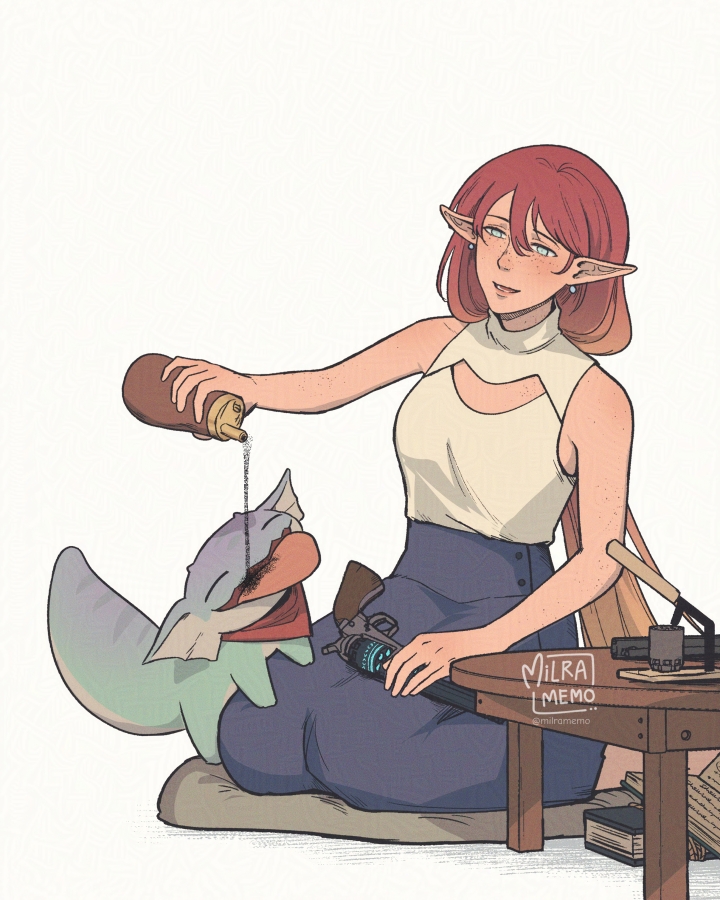 1girl, animal, bare_arms, bare_shoulders, blue_eyes, blue_skirt, book, brown_hair