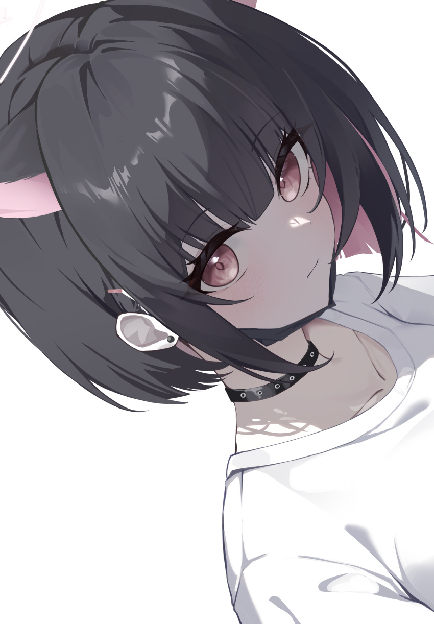 1girl, absurdres, animal_ears, black_choker, black_hair, black_mask, blue_archive, cat_ears
