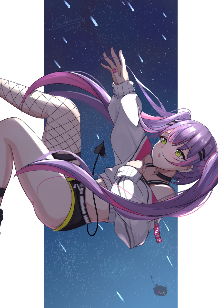1girl, absurdres, bibi_(tokoyami_towa), black_choker, black_shorts, black_tank_top, choker, cropped_jacket