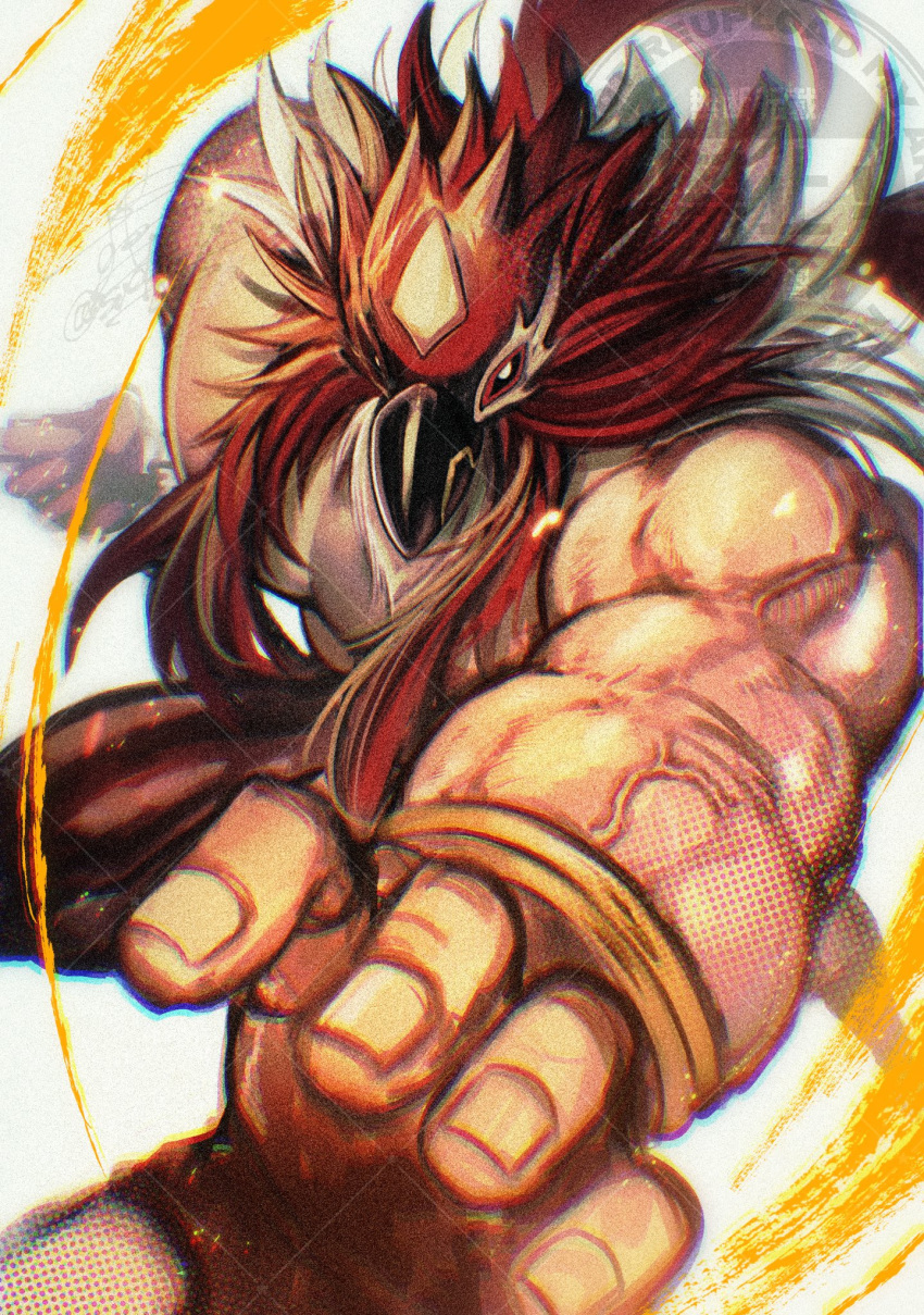 1boy, abs, animal_head, bird_mask, boots, fatal_fury, fatal_fury:_city_of_the_wolves, gloves, highres, luchador, luchador_mask, male_focus, mask, muscular, muscular_male, pectorals, simple_background, snk, spandex, sudachi0315, tizoc_(snk), topless_male, white_background, wrestler, wrestling, wrestling_mask, wrestling_outfit
