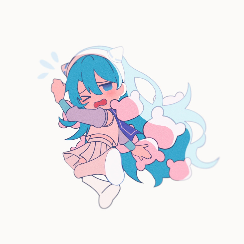 >_o, 1girl, ado_(utaite), blue_eyes, blue_hair, chibi, chibi_only, detached_sleeves