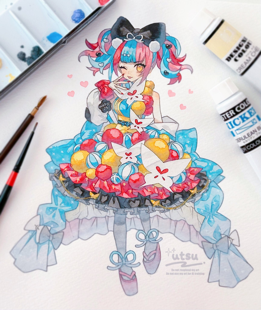 1girl, black_pantyhose, bow, butterfly_ornament, dress, fate/grand_order, fate_(series), hair_bow