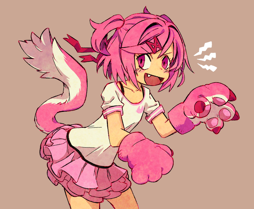 1girl, animal_hands, blush, brown_background, chomahu, collarbone, commentary_request, doki_doki_literature_club