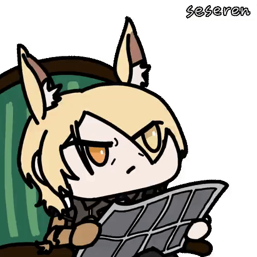 1girl, animal_ears, animated_gif, arknights, medium_hair, mlynar_(arknights), seseren, sitting, tom_reading_the_newspaper, tom_reading_the_newspaper_(meme)
