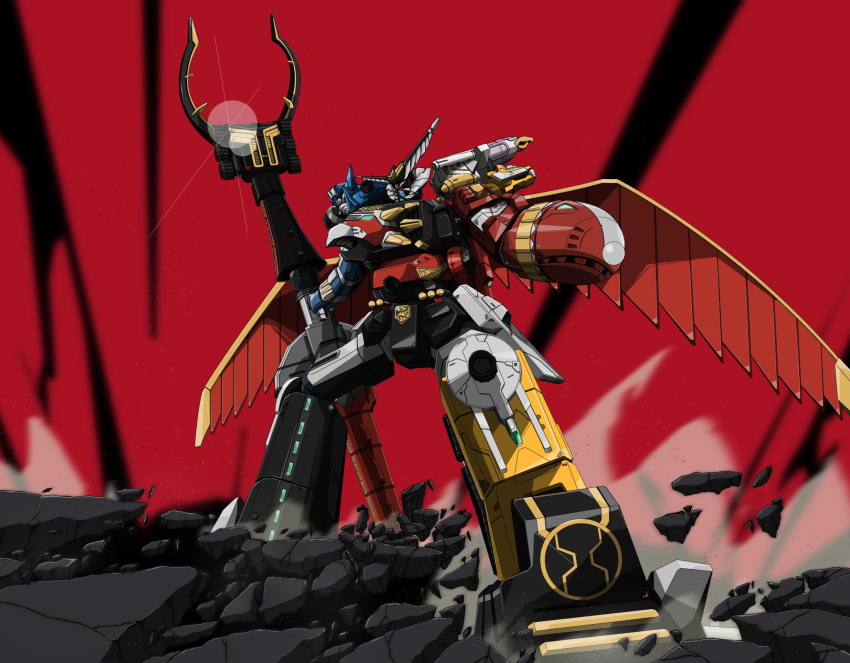 grand_gosei_great, ground_gosei_great, highres, mecha, monmon_(monban), no_humans, robot, super_sentai, tensou_sentai_goseiger, wings