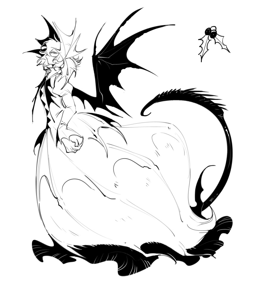 1girl, bat_wings, bow, claws, demon_tail, dress, fingernails, from_side
