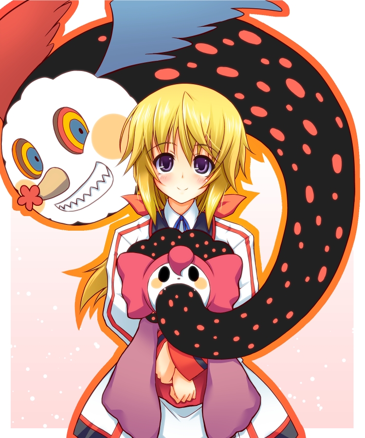 charlotte_(madoka_magica), charlotte_dunois, crossover, grin, infinite_stratos, iwanosuke, mahou_shoujo_madoka_magica, namesake, purple_eyes, season_connection, sharp_teeth, smile, violet_eyes