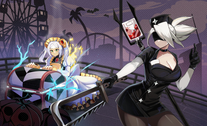 2b_(nier:automata), 2b_(nier:automata)_(cosplay), apron, black_blindfold, blindfold, bloody_marie_(skullgirls), cosplay, frieren