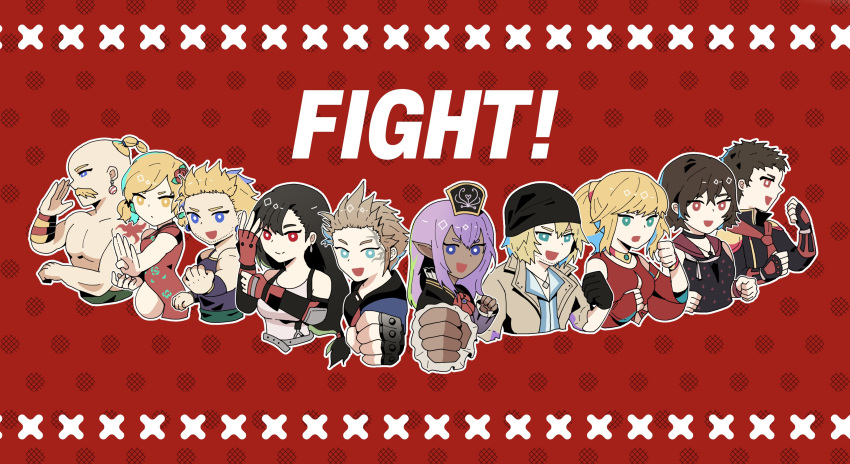 5boys, 5girls, absurdres, bandana, black_hair, blonde_hair, brown_hair, dark-skinned_female