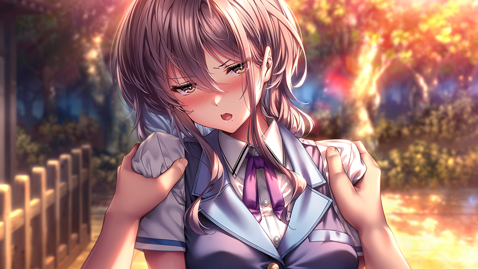 1boy, 1girl, amakano_3, blue_vest, blush, breasts, brown_hair, bush