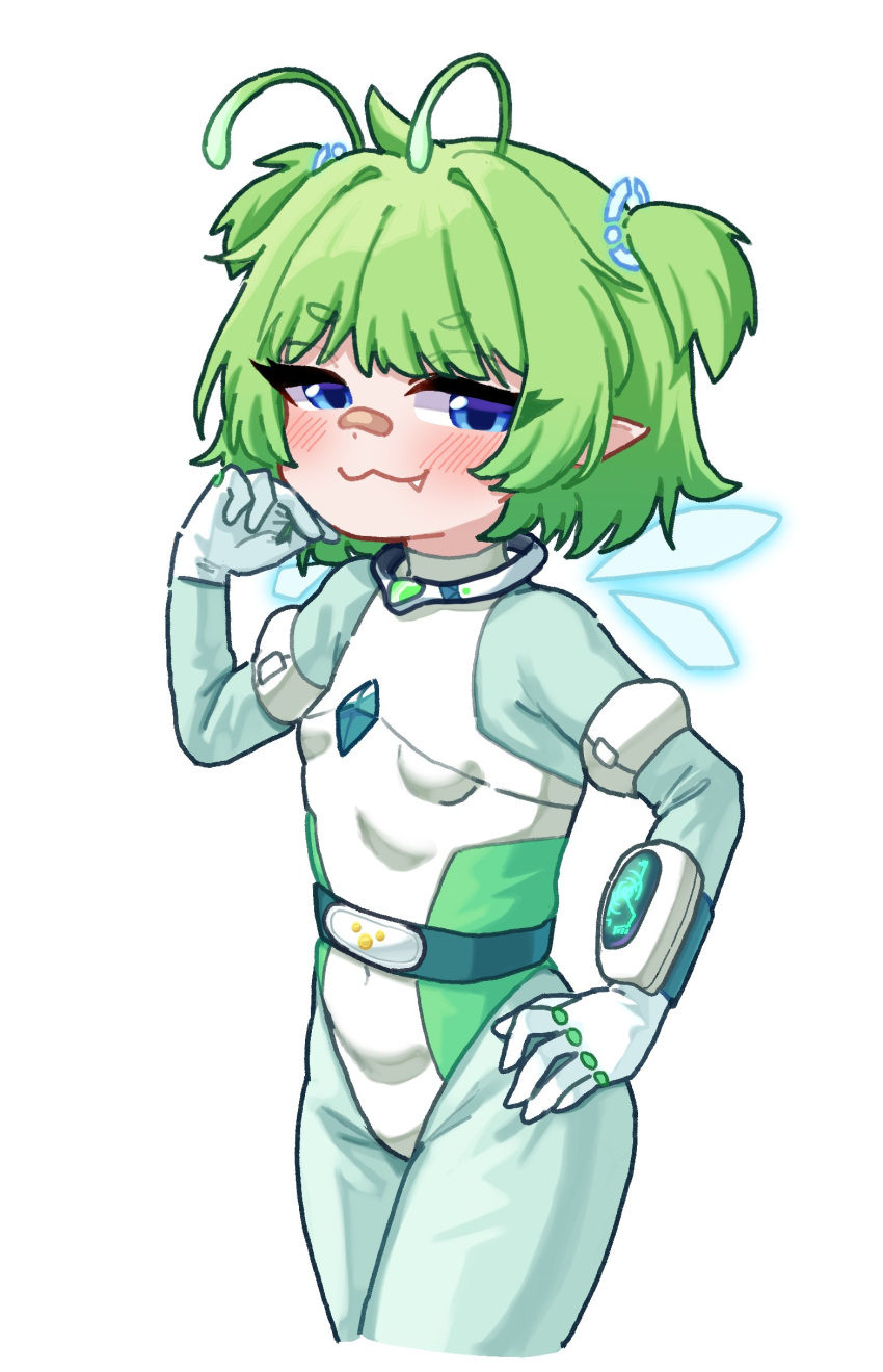 :3, absurdres, alien, antennae, bandaid, bandaid_on_face, bandaid_on_nose, belt