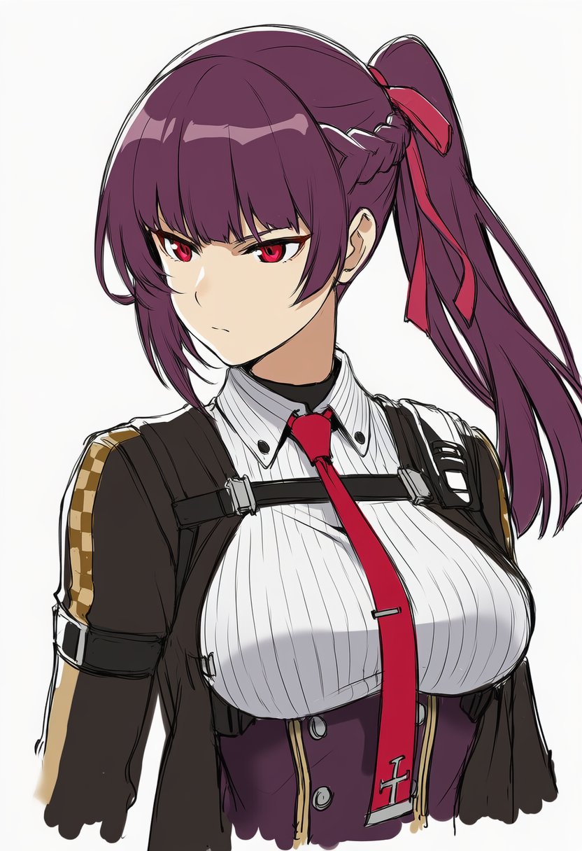 1girl, arm_belt, black_undershirt, braid, chest_belt, chest_harness, corset, facing_to_the_side