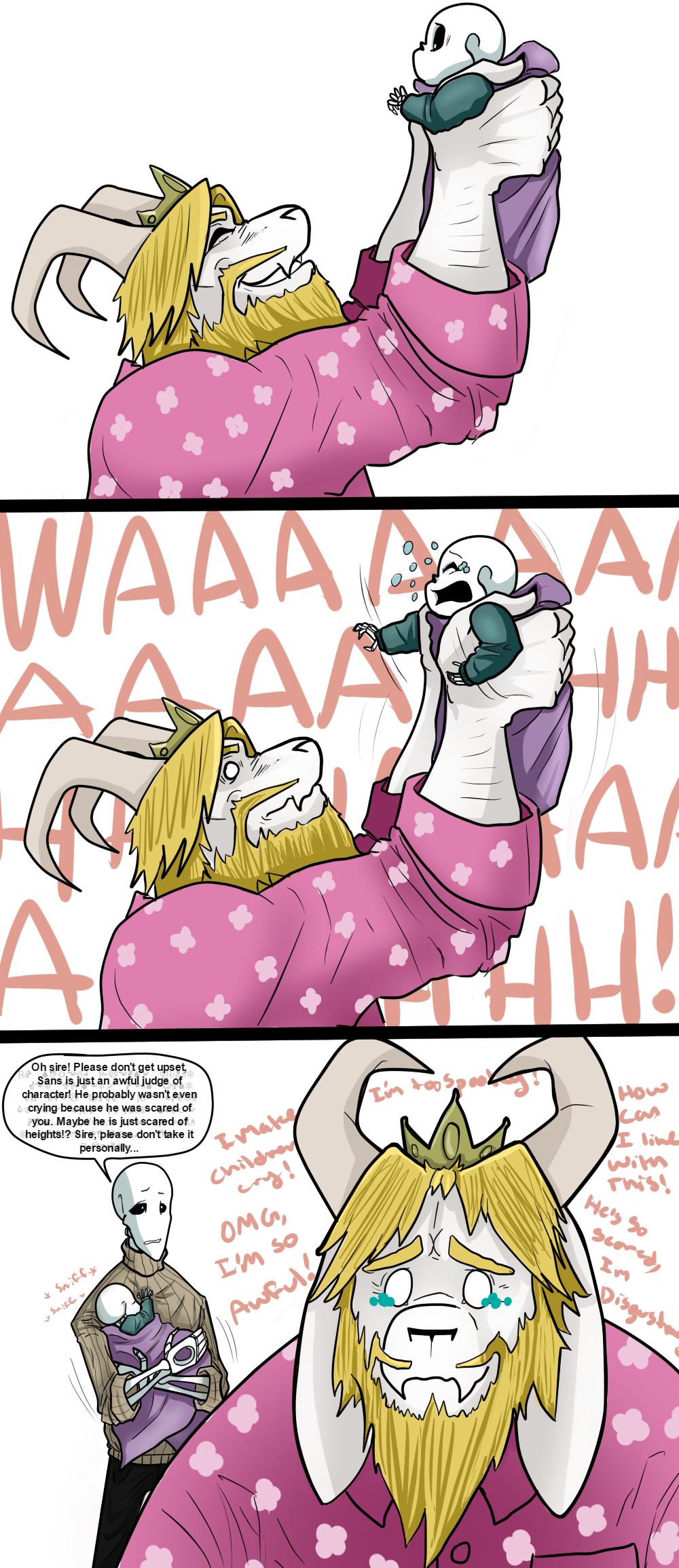 2017, 2d, 3boys, 3koma, aged_down, animal_ears, anthro, asgore_dreemurr