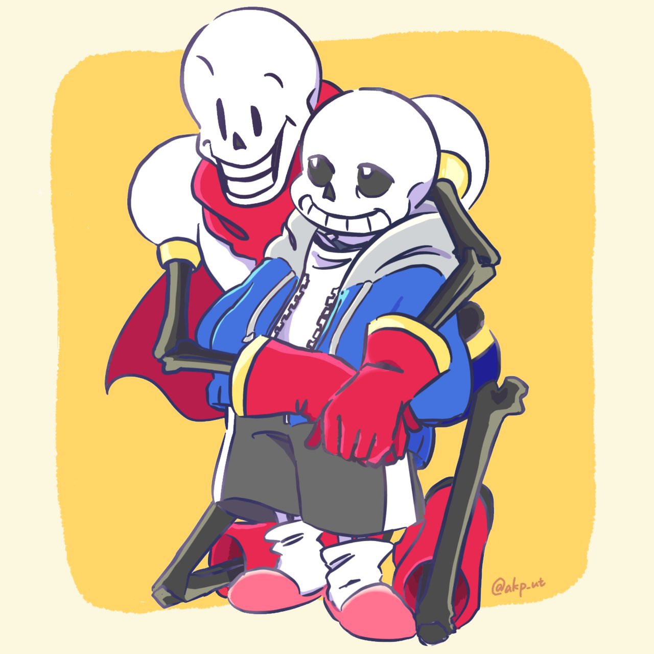 2022, 2boys, 2d, akipi, armor, artist_name, behind_another, black_shorts