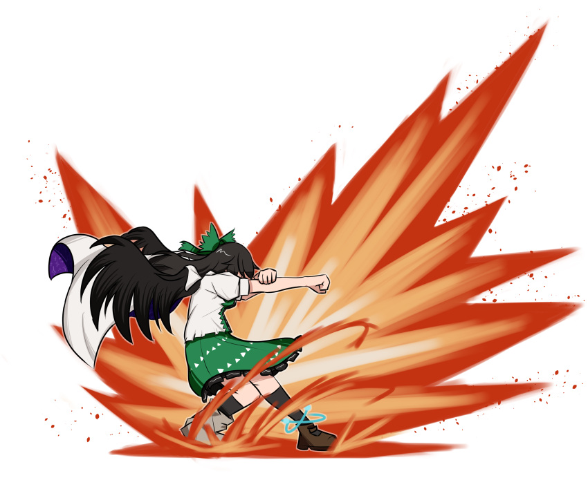 1girl, absurdres, asymmetrical_footwear, avian_zebra, black_hair, bow, buster_wolf, cape