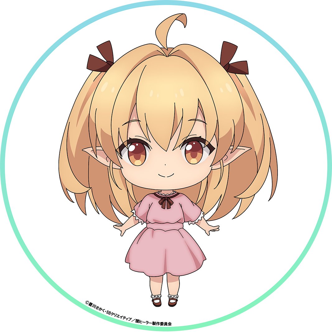 1girl, ahoge, blonde_hair, brown_ribbon, brown_shoes, chibi, closed_mouth, dot_nose