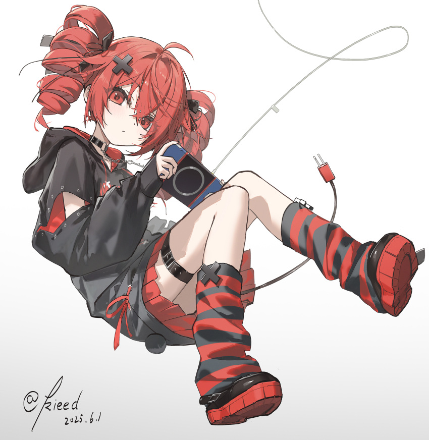 1girl, absurdres, ahoge, alternate_costume, belt, black_belt, black_collar, black_leg_warmers