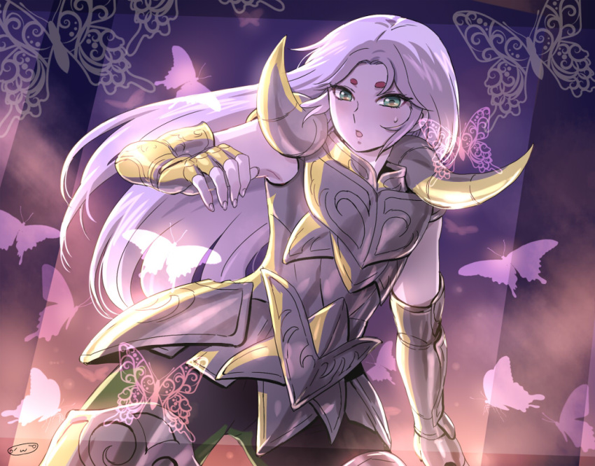 1boy, androgynous, aries_muu, armor, bug, butterfly, cowboy_shot, fake_horns