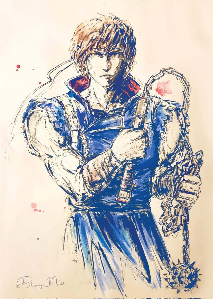 1boy, blue_coat, blueroguemarl, brown_hair, castlevania:_rondo_of_blood, castlevania_(series), chain, coat