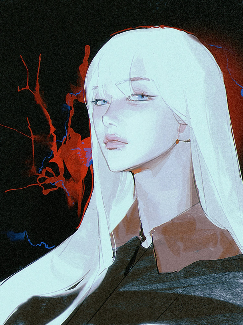 0olionzz, 1girl, aespa, blue_eyes, blunt_bangs, closed_mouth, giselle_(aespa), hashtag-only_commentary, highres, k-pop, long_hair, looking_at_viewer, pink_lips, real_life, solo, upper_body, white_hair