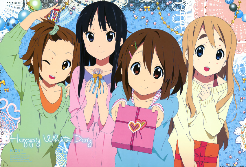 absurdres, akiyama_mio, alternate_hairstyle, black_eyes, black_hair, blonde_hair, blue_eyes, brown_eyes