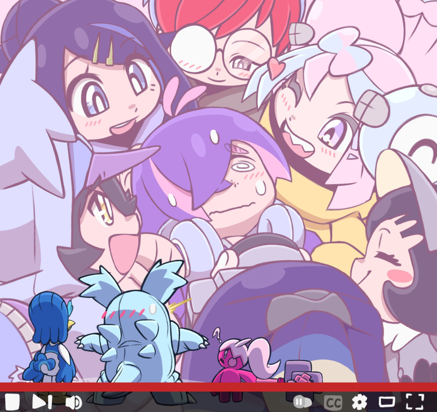 absurdres, baseball_cap, black_gloves, black_hair, black_hoodie, blue_eyes, blue_hair, blush