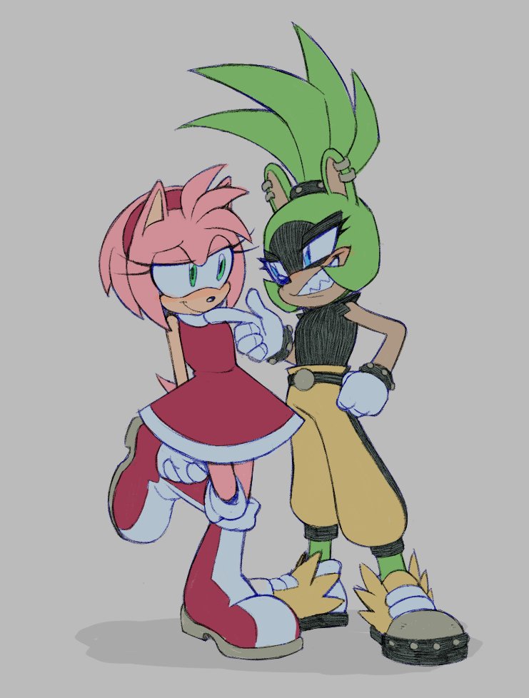 2girls, amy_rose, animal_ear_piercing, animal_ears, black_shirt, blue_eyes, bonehearts, boots