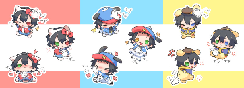 >_<, 3boys, :<, :3, :o, ;<, anger_vein, animal_ear_hairband
