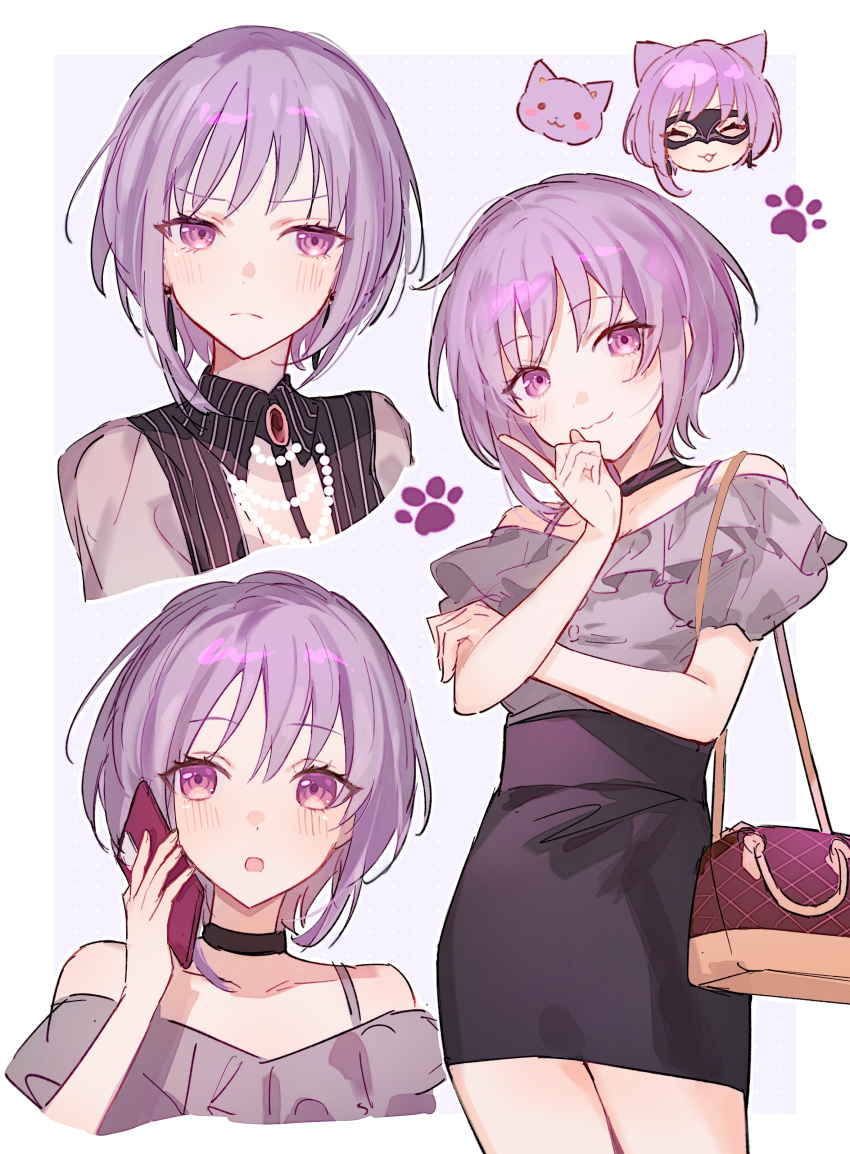 1girl, :3, ^_^, absurdres, amoris_(bang_dream!), animal_ears, annoyed, argyle_bag